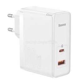 BASEUS GaN5 Pro USB-C + USB-A fali töltő 100W  +1m USB-C kábel (fehér) CCGP090202 small