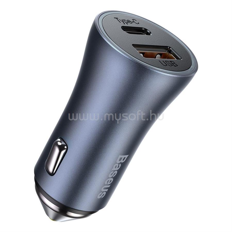 BASEUS Golden Contactor Pro autós töltő USB-A + USB-C QC4.0 + PD, SCP, 40 W (szürke)