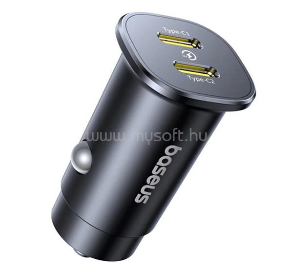 BASEUS GOTRIP autós töltő 2 Type-C aljzat 30W, PD gyorstöltő, FEKETE