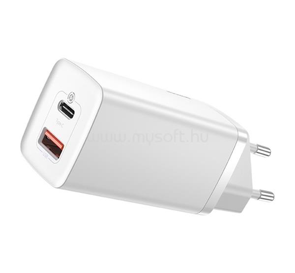 BASEUS BASEUS hálózati töltő USB+Type-C aljzat 65W, PD gyorstöltő 3.0, FEHÉR