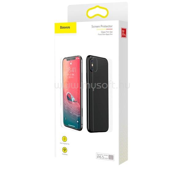 BASEUS iPhone 11 Pro Max / XS Max 6.5 képernyővédő üveg első és hátsó, 9H, ÁTLÁTSZÓ