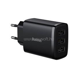 BASEUS COMPACT hálózati töltő 3 USB aljzat 17W, gyorstöltő, FEKETE CCXJ020101 small