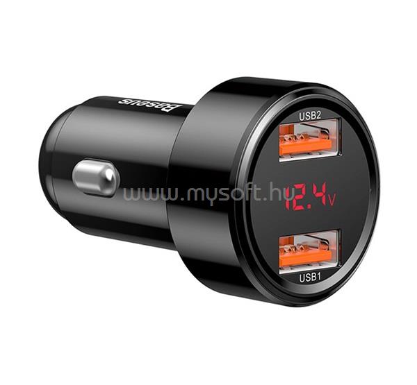 BASEUS BASEUS MAGIC autós töltő 2 USB aljzat 45W, LED kijelző, FEKETE