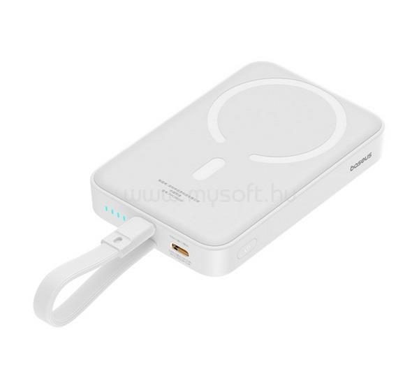 BASEUS MAGNETIC MINI vésztöltő Type-C aljzat 10000mAh, mágneses + fix lightning kábel, FEHÉR