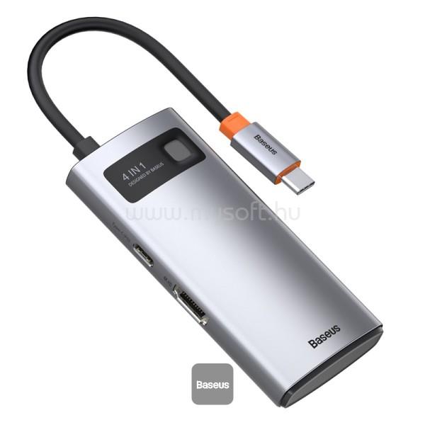 BASEUS Type-C HUB 4in1 aktív, HDMI+2 USB+Type-C aljzat, SZÜRKE
