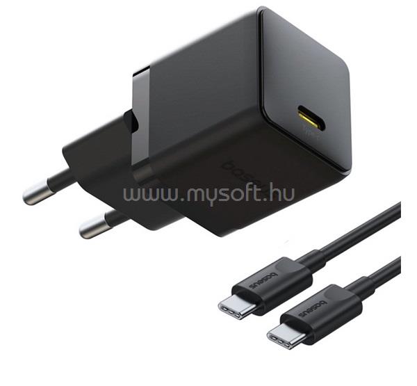 BASEUS BASEUS PALM 1C hálózati töltő Type-C aljzat 20W, PD gyorstöltő 3.0 + Type-C kábel, FEKETE