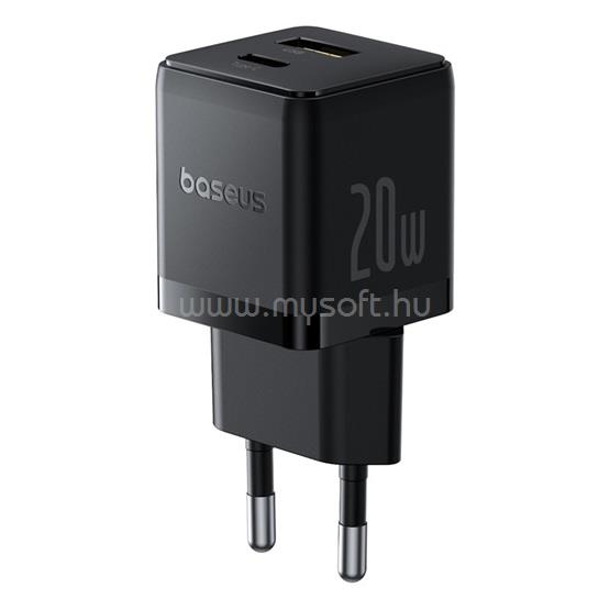 BASEUS PALM hálózati töltő USB+Type-C aljzat 20W, PD gyorstöltő 3.0, FEKETE