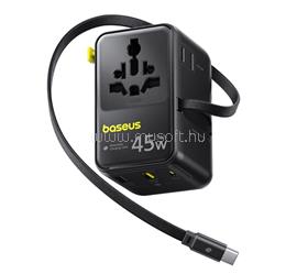 BASEUS BASEUS PICOGO AG11 utazó töltő 2 USB+Type-C aljzat 45W, AU + fix Type-C kábel, FEKETE E0307F00 small
