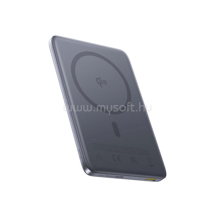 BASEUS PicoGo AM41 Qi2 Magnetic vezeték nélküli gyorstöltő powerbank 10000 mAh, 27W, szürke + USB Type-C, 30cm kábel
