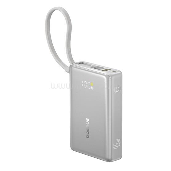 BASEUS PicoGo gyorstöltő powerbank 10000mAh, 45W, beépített USB Type-C kábel, ezüst