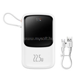 BASEUS PPQD060102 Qpow Pro digitális kijelzővel ellátott gyorstöltős Powerbank, 10.000 mAh, 22.5W, USB-C 3A, 0.3 m-es kábellel (fehér) BAS620615 small
