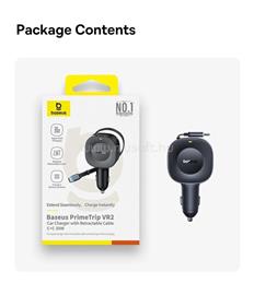 BASEUS PrimeTrip VR2 autós gyorstöltő 30W, USB Type-C + USB Type-C automata behúzós kábel (fekete) C0206401 small
