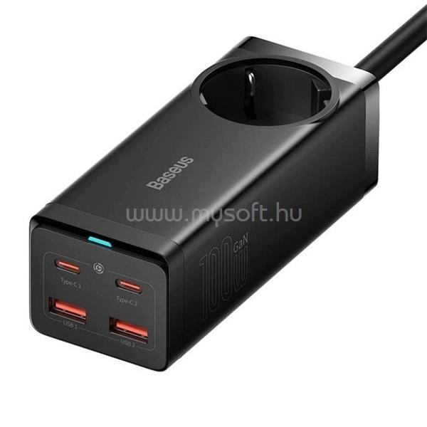 BASEUS hálózati elosztó AC+2 USB+2 Type-C aljzat 4000W, GaN3 + Type-C kábel, FEKETE