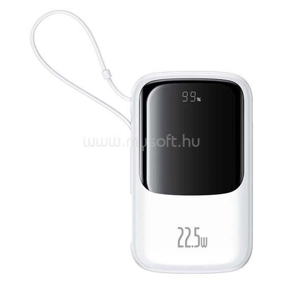 BASEUS Qpow Pro+ gyorstöltő powerbank 10000 mAh, 22.5W, beépített USB Type-C kábel (fehér)