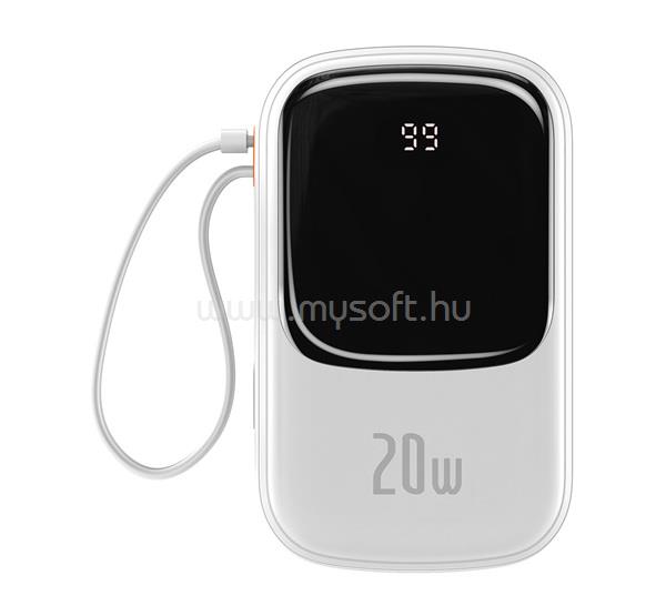 BASEUS QPOW vésztöltő USB+Type-C+lightning aljzat 20000mAh, LED kijelző + lightning kábel, FEHÉR