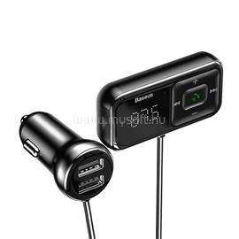 BASEUS bluetooth FM transmitter autós töltő 2 USB aljzat 16W, spirálkábel, FEKETE CCMT000201 small