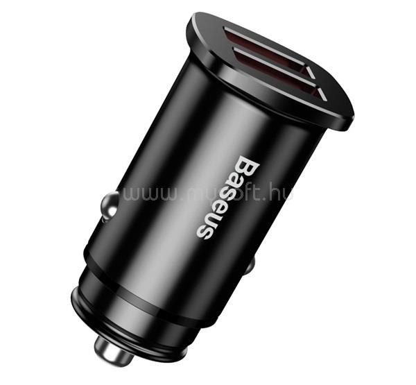 BASEUS BASEUS SQUARE autós töltő 2 USB aljzat 30W, PD gyorstöltő 3.0, FEKETE