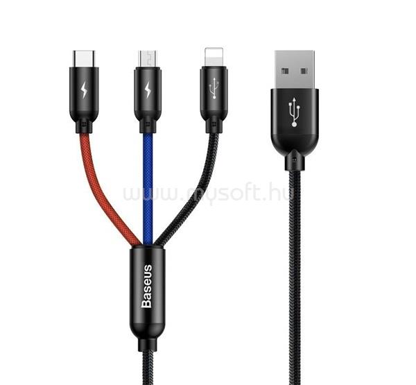 BASEUS töltőkábel 3in1 (USB - Type-C/lightning/microUSB, 3.5A, törésgátló, 30cm) FEKETE