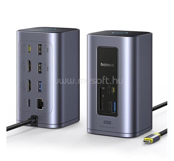 BASEUS BASEUS Type-C HUB 12in1 elosztó, PD gyorstöltő, SÖTÉTSZÜRKE