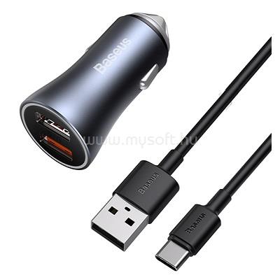 BASEUS TZCCJD-A0G Golden Contactor Pro 40W USB C típusúhoz 5A 1.0m autós töltő (sötétszürke)