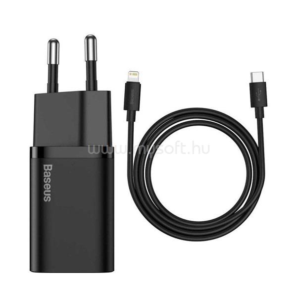 BASEUS BASEUS SUPER SI hálózati töltő Type-C aljzat 20W, PD gyorstöltő + Type-C - lightning kábel, FEKETE