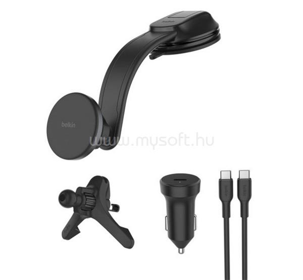 BELKIN BELKIN autós tartó 27W, Qi2 + autós töltő + Type-C kábel, FEKETE