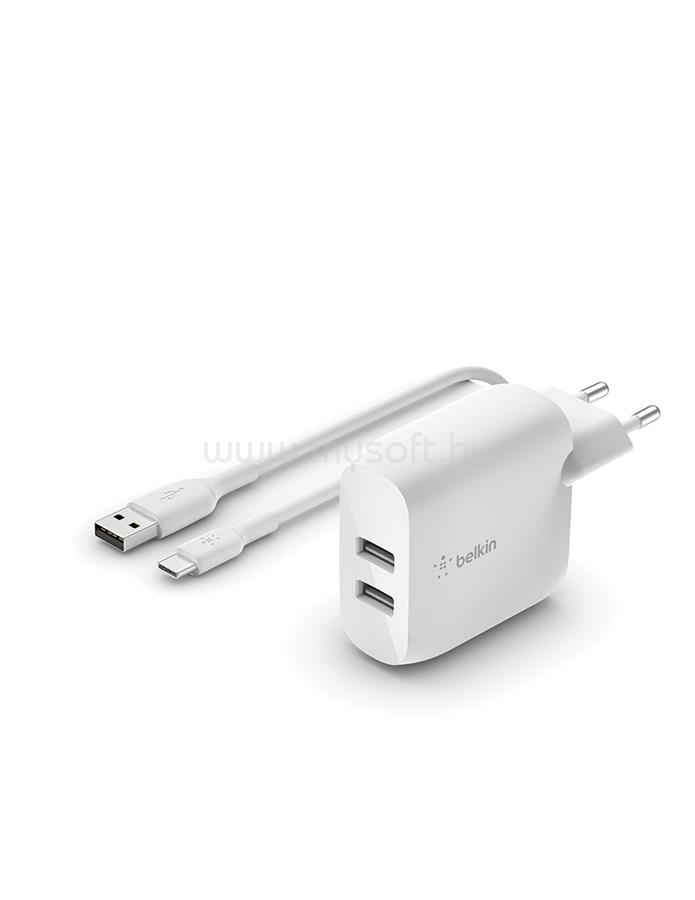 BELKIN BOOST CHARGE 24w USB-A Dual  Wall Charger w/ 1m  A-C - White