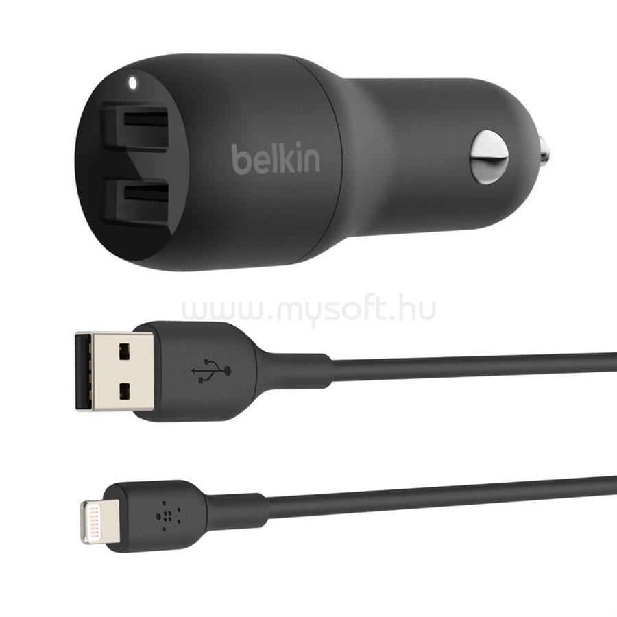 BELKIN BOOST CHARGE Car Charger Dual USB-A 24W + USB-A to Lightning Cable - Black