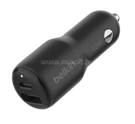 BELKIN BELKIN BOOST CHARGE DUAL autós töltő USB+Type-C aljzat 42W, PD gyorstöltő, FEKETE CCB005BTBK small