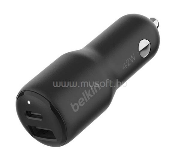 BELKIN BELKIN BOOST CHARGE DUAL autós töltő USB+Type-C aljzat 42W, PD gyorstöltő, FEKETE