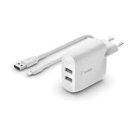 BELKIN BELKIN BOOSTCHARGE hálózati töltő 2 USB aljzat 24W, gyorstöltő + lightning kábel, FEHÉR WCD001VF1MWH small