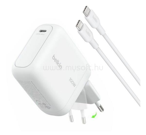 BELKIN BELKIN BoostCharge hálózati töltő Type-C aljzat 100W, PD gyorstöltő + Type-C kábel, FEHÉR