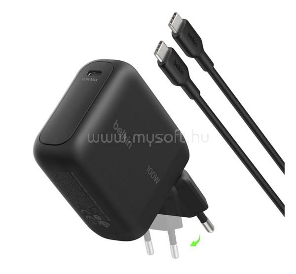BELKIN BELKIN BoostCharge hálózati töltő Type-C aljzat 100W, PD gyorstöltő + Type-C kábel, FEKETE