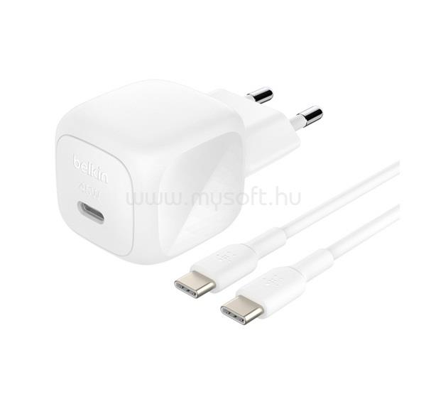 BELKIN BELKIN BOOSTCHARGE hálózati töltő Type-C aljzat 45W, PD gyorstöltő 3.0 + Type-C kábel, FEHÉR