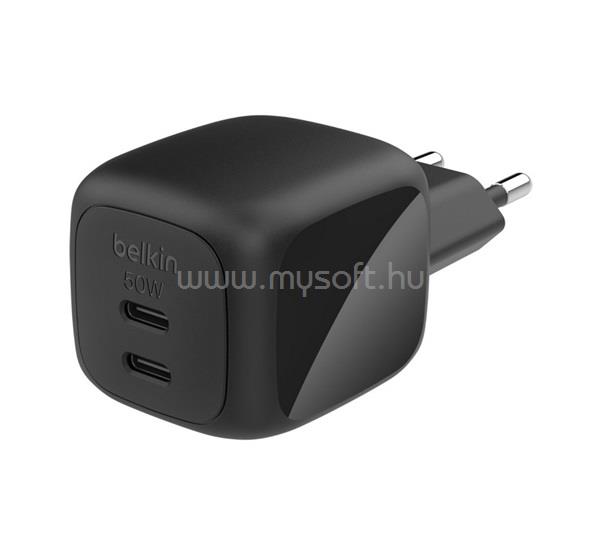 BELKIN BELKIN BOOSTCHARGE PRO hálózati töltő 2 Type-C aljzat 50W, PD gyorstöltő, FEKETE
