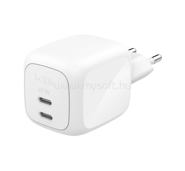 BELKIN BELKIN BOOSTCHARGE PRO hálózati töltő 2 Type-C aljzat 67W, PD gyorstöltő, FEHÉR