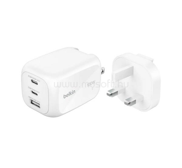 BELKIN BELKIN BOOSTCHARGE PRO utazó töltő USB+2 Type-C aljzat 100W, US, FEHÉR