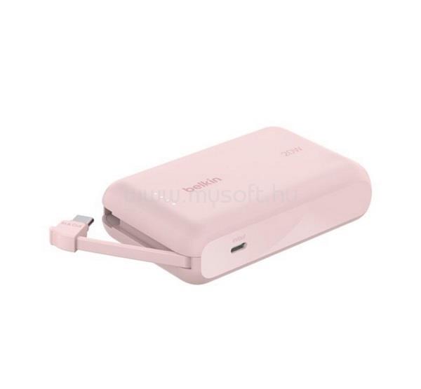 BELKIN BELKIN BOOSTCHARGE vésztöltő Type-C aljzat 10000mAh, LED jelzés + fix Type-C kábel, RÓZSASZÍN
