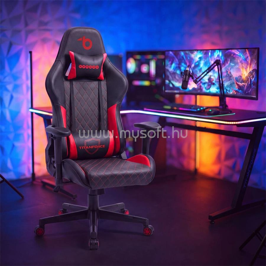BEMADA TITANFORCE GAMER SZÉK PÁRNÁVAL, FEKETE/PIROS, 122 X 65 X 53 CM