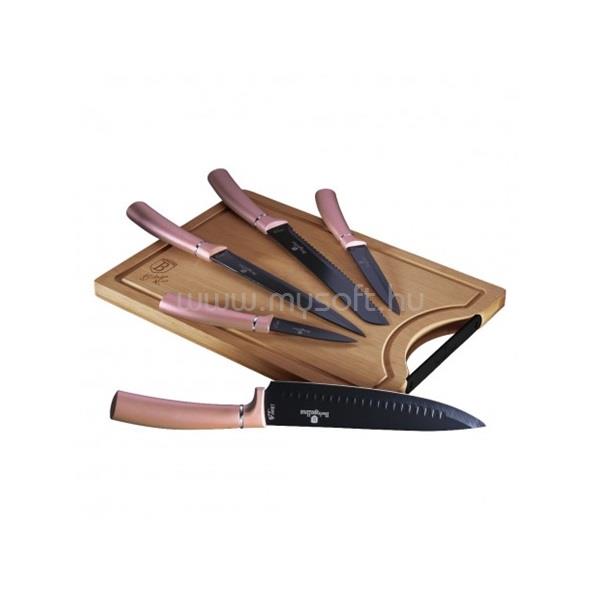 BERLINGER HAUS BH/2554A bambusz vágódeszkával, pink 6 részes késkészlet