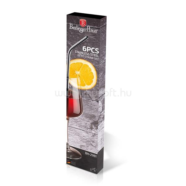BERLINGER HAUS BH/2981 ezüst 6 db-os rozsdamentes acél hajlított szívószál készlet