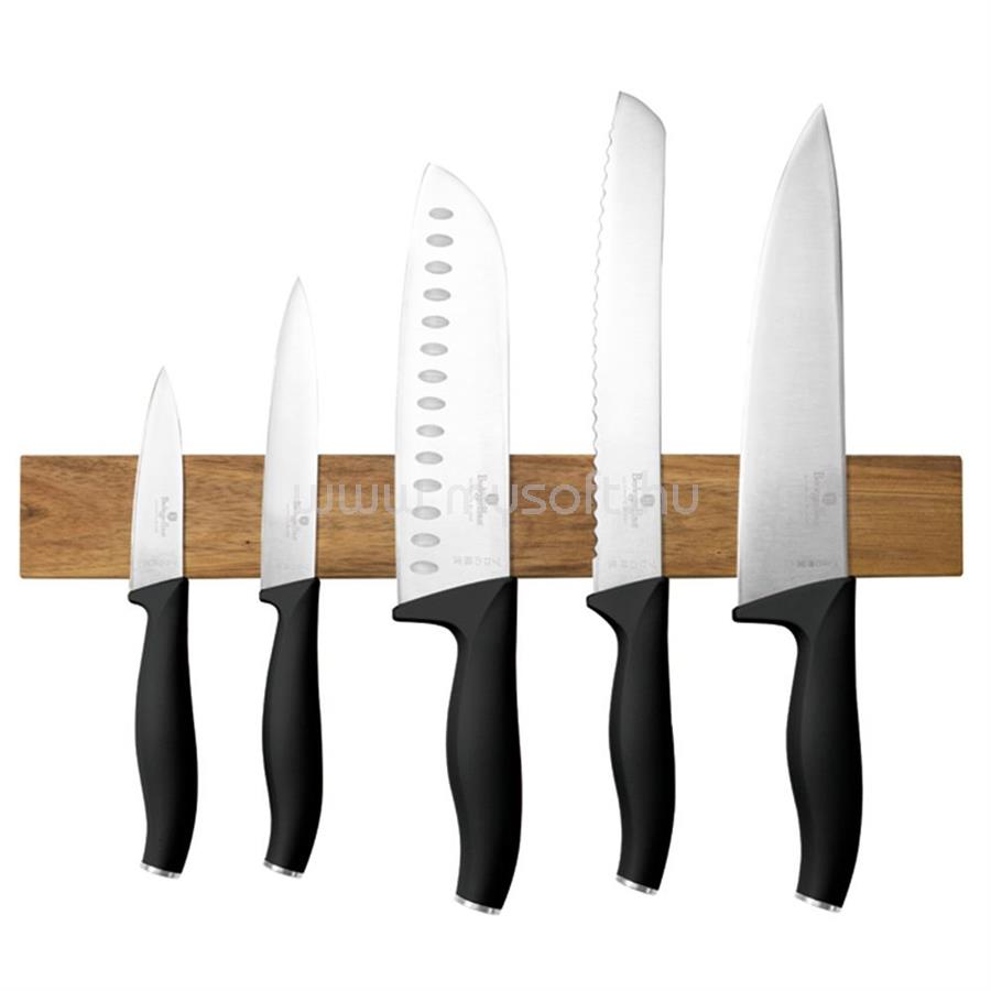 BERLINGER HAUS Matte Black Collection 6 részes késkészlet mágneses akácfa akasztóval (BH/2943)