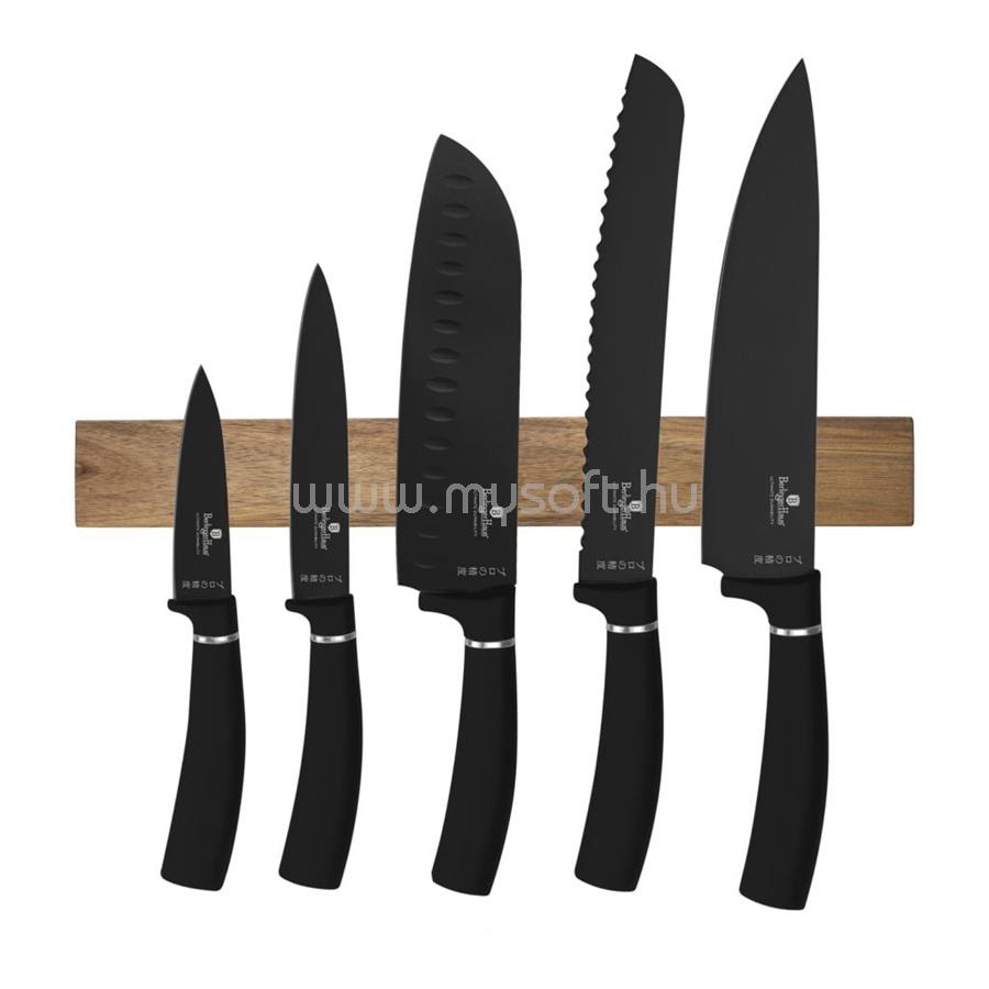 BERLINGER HAUS Matte Black Collection 6 részes késkészlet mágneses akácfa tartóval (BH/2885)