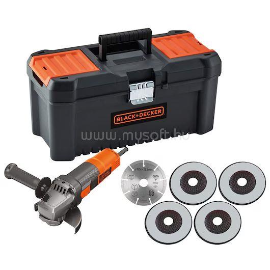 BLACK AND DECKER 125mm kompakt sarokcsiszoló 5 tárcsával, 16" kofferben