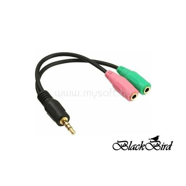 BLACKBIRD Átalakító Headset Stereo jack 1x 3.5mm 4 pin male to 2x 3.5mm 3 pin female (CTIA)