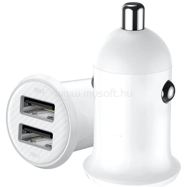 BLACKBIRD Autós Szivargyújtós Adapter 2xUSB + beépített  Micro USB kábel (fehér)