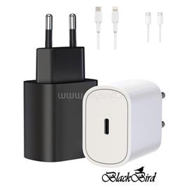 BLACKBIRD Hálózati Adapter T145 25W + Type-C + Lightning kábel 1m, Fehér BH1649 small