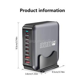 BLACKBIRD hálózati töltő GAN 320W 1xUSB-C PD100W + 1xUSB-C PD65W + 4xUSB-C PD30W + 2xUSB QC18W (fekete) BH1666 small
