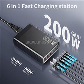 BLACKBIRD BH1671 hálózati töltő 2 USB +3 Type-C aljzat 200W, PD gyorstöltő, FEKETE BH1671 small