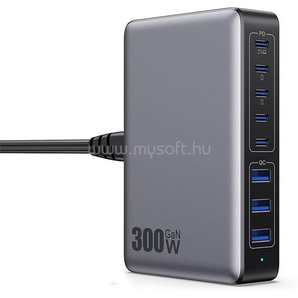 BLACKBIRD BH1672 hálózati töltő 3 USB +5 Type-C aljzat 300W, PD gyorstöltő, FEKETE